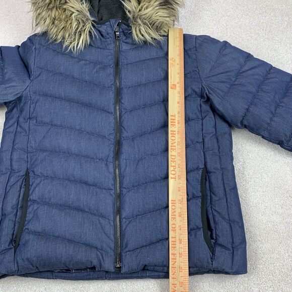 Gap Outdoor Edition Womens M Blue Chambray Down Fill Puffer Coat Faux Fur Hood - Picture 12 of 13